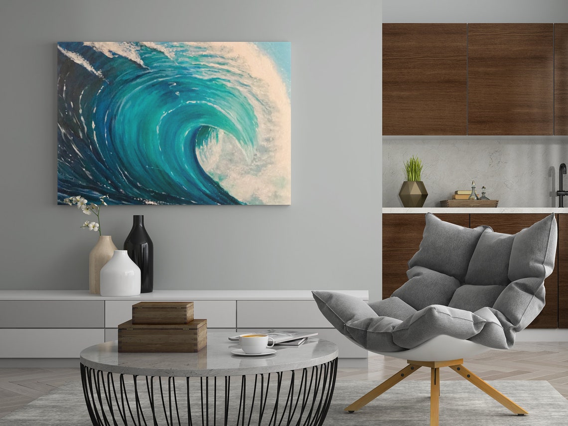 Ocean Wave Curl Barrel Turquoise Surf Water Swirl Coastal Poster - Image 2