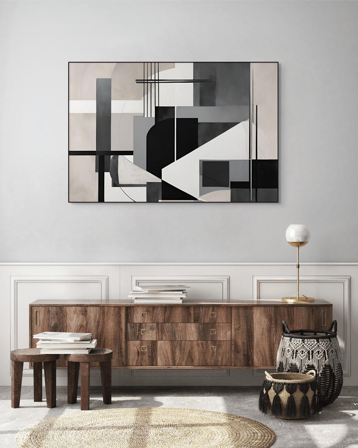 Black And White Geometric Abstract Minimalist Modern Line Poster - Image 3