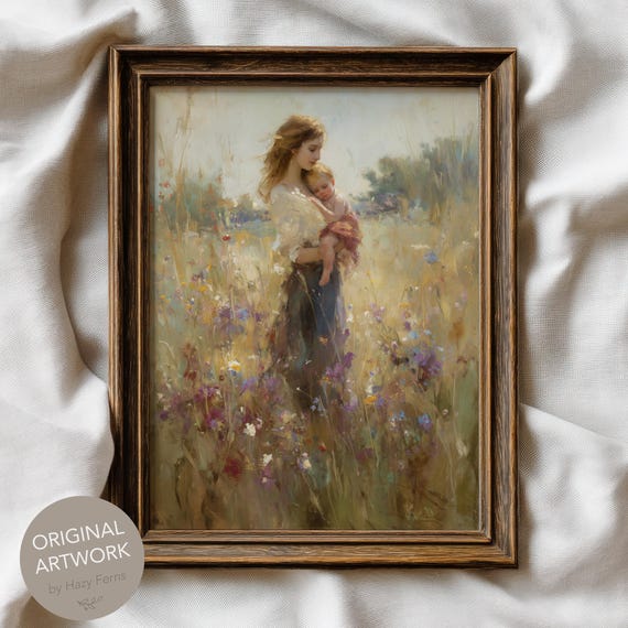 Young Woman With Baby Impressionist Motherhood Rustic Poster