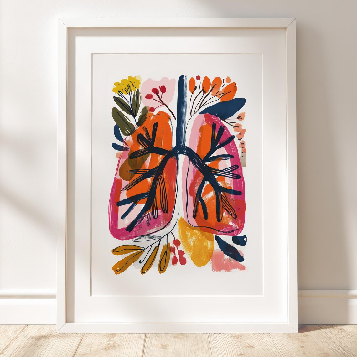 Human Lungs Art Print Colorful Gouache Medical Illustration Abstract Botanical Anatomy Decor