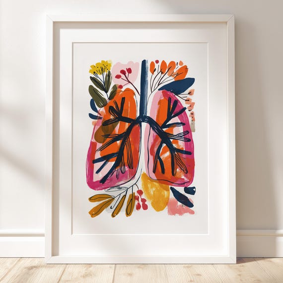 Human Lungs Art Print Colorful Gouache Medical Illustration Abstract Botanical Anatomy Decor