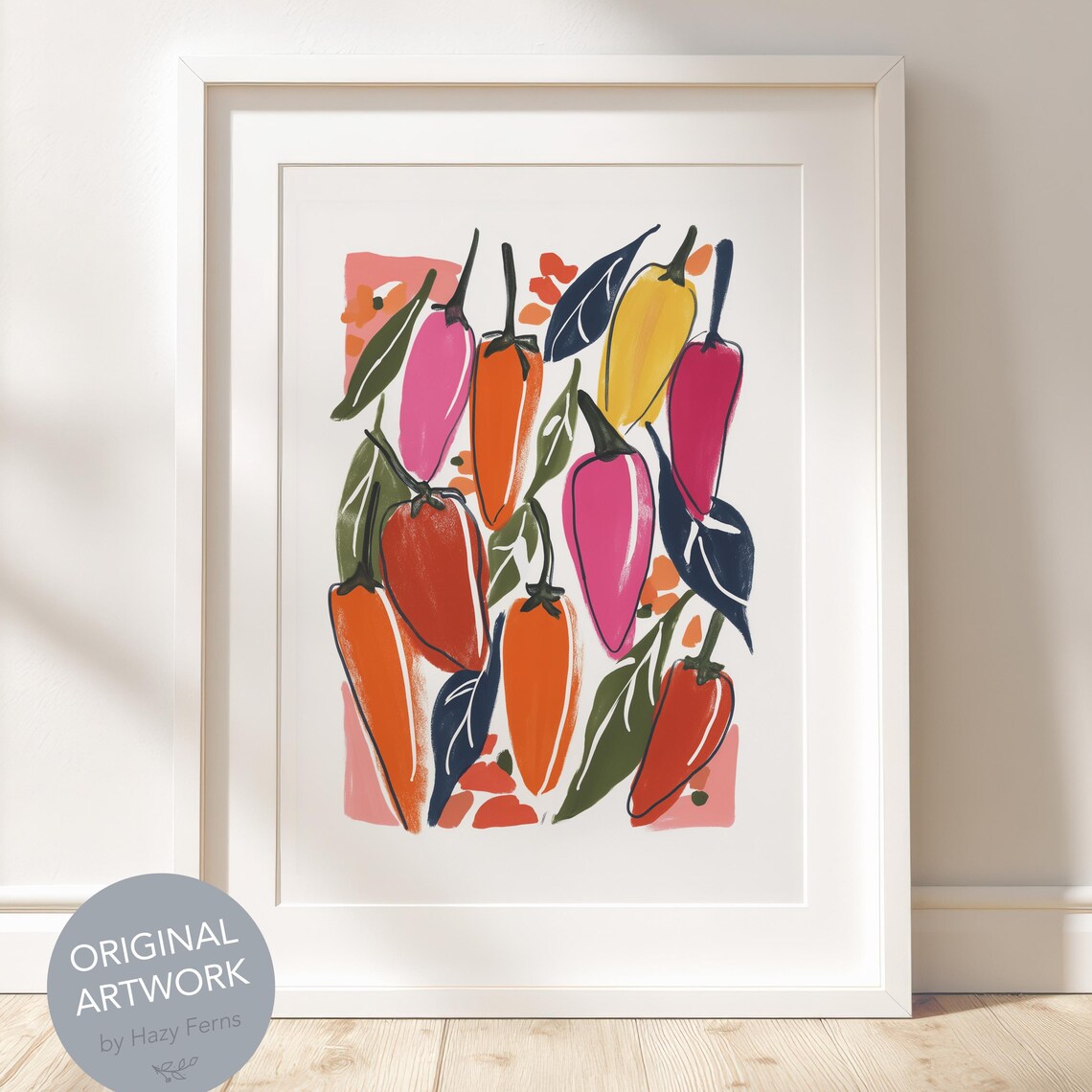 Peppers Gouache Art Print, Kitchen Food Decor