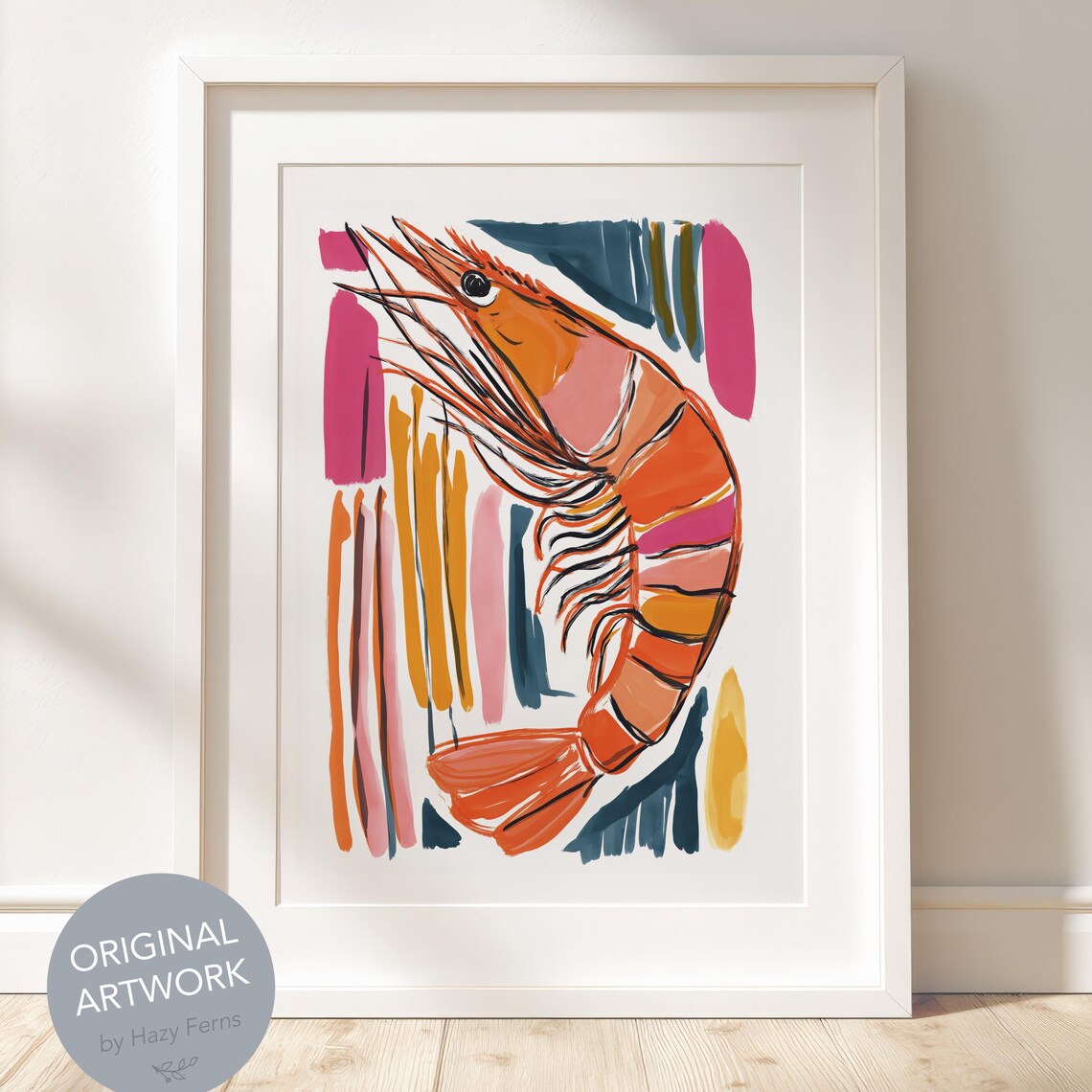 Bold Giant Shrimp Prawn Gouache Japanese Kitchen Food Wall Art