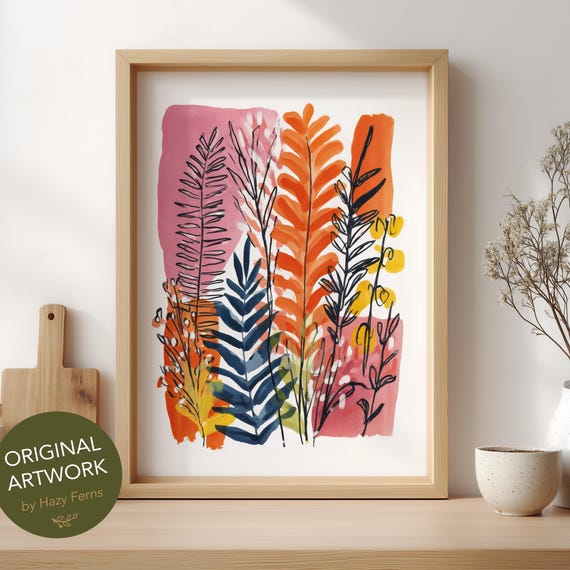 Palm Leaves Print Colorful Gouache Style Tropical Botanical Wall Poster 40