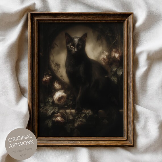 Black Cat With Yellow Eyes Gothic Symbolic Print