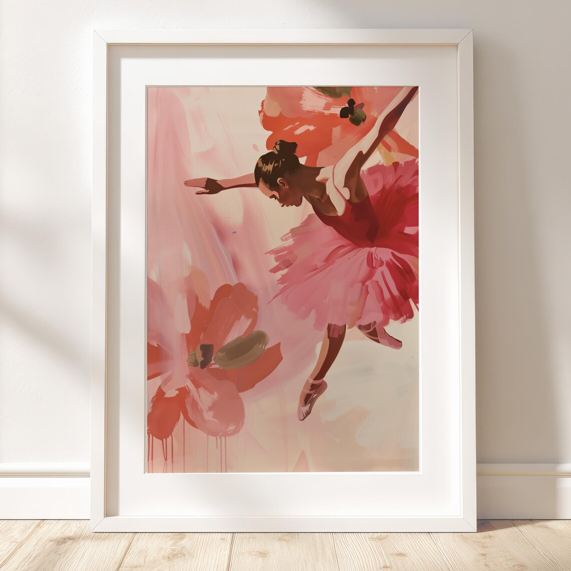 Ballerina in Pink Tutu Dancing Gracefully Among Flowers Poster