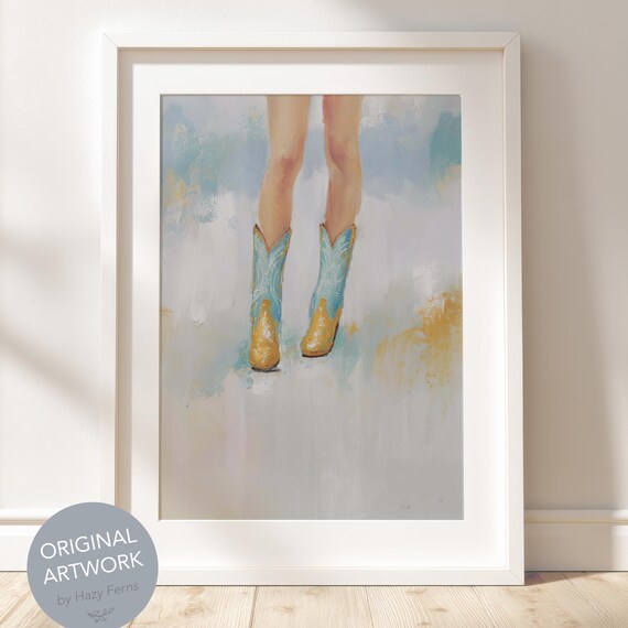 Vintage Cowgirl Legs In Boots Pastel Oil Painting