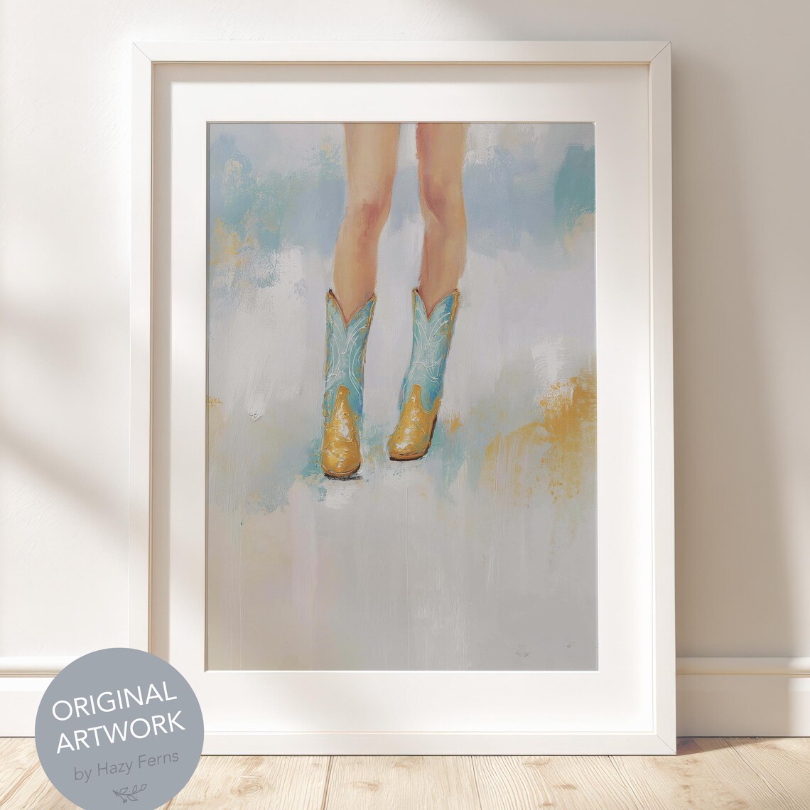 Vintage Cowgirl Legs In Boots Pastel Oil Painting