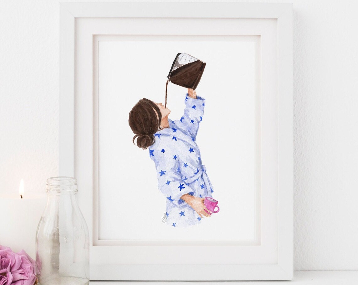 Hilarious Need More Coffee Girl in Star Pajamas Pouring Pot Poster