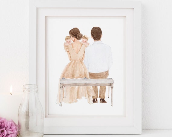 Personalized Family Print Dad Mother Twin Illustration Mothers Day Art Print Fathers Day Illustration
