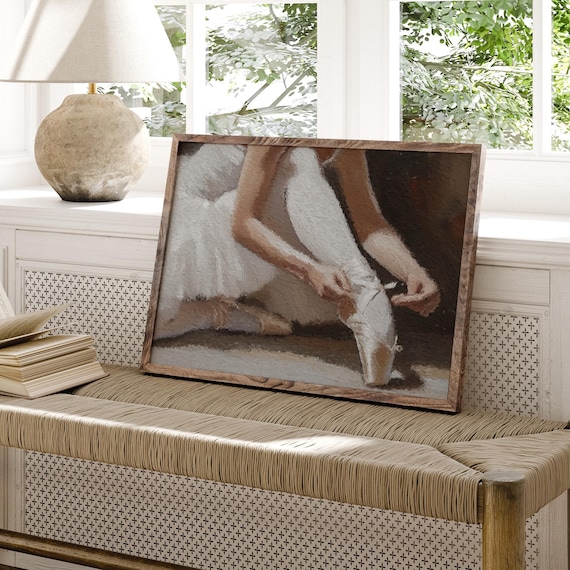 Ballerina Tying Pointe Shoes Impressionist Ballet Painting Poster