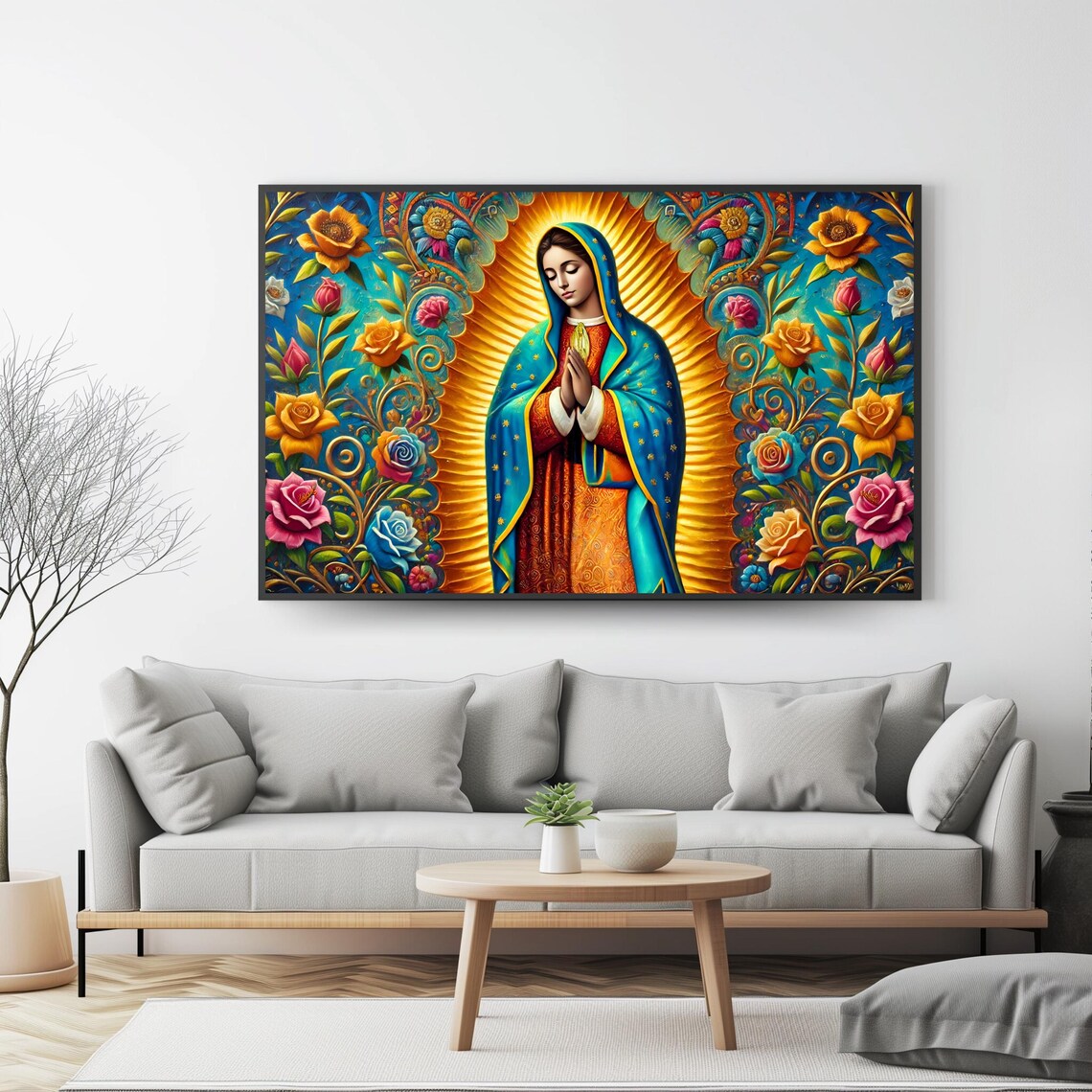 Our Lady of Guadalupe Vibrant Floral Halo Catholic Devotion Art Print - Image 4
