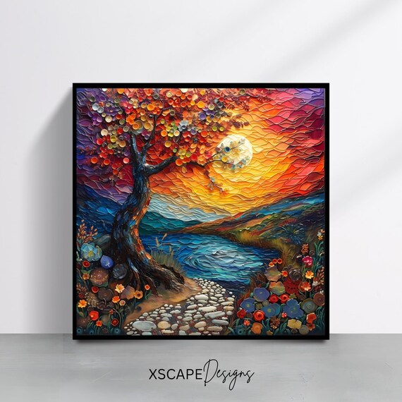 Moonlit Tree Wall Art Print Landscape Poster Square Print Wall Art