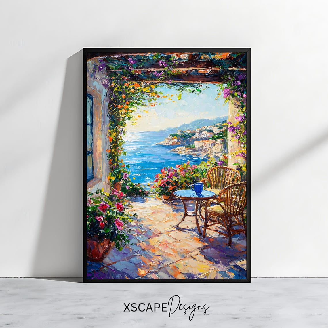 Mediterranean Terrace Patio Sea View Blooming Pergola Travel Poster