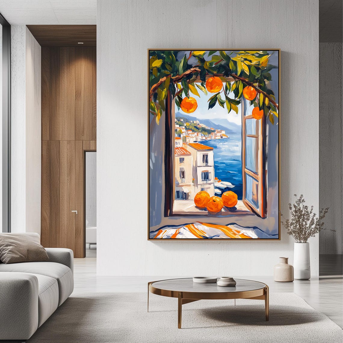 Mediterranean Window Orange Tree Coastal Town Sea View Travel Poster - Image 3