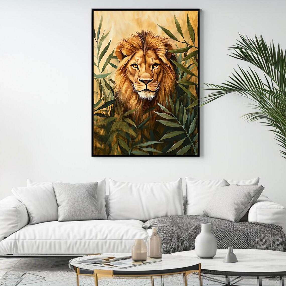 Majestic Lion Among Tall Golden Jungle Foliage Wildlife Wall Art - Image 4