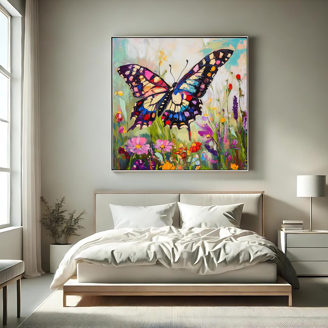 Vibrant Butterfly Art Print Colorful Floral Wall Decor Modern Square Artwork Instant - Image 3