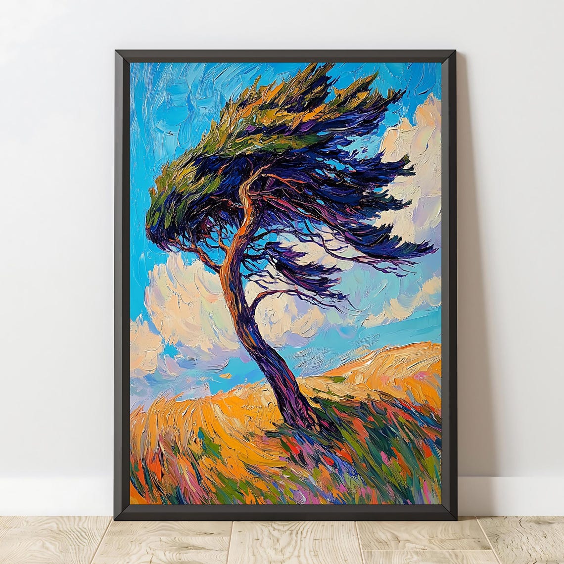 Windy Tree Art Print Colorful Landscape Painting Vibrant Nature Wall Art Modern Expressionist Decor Bold Tree - Image 2