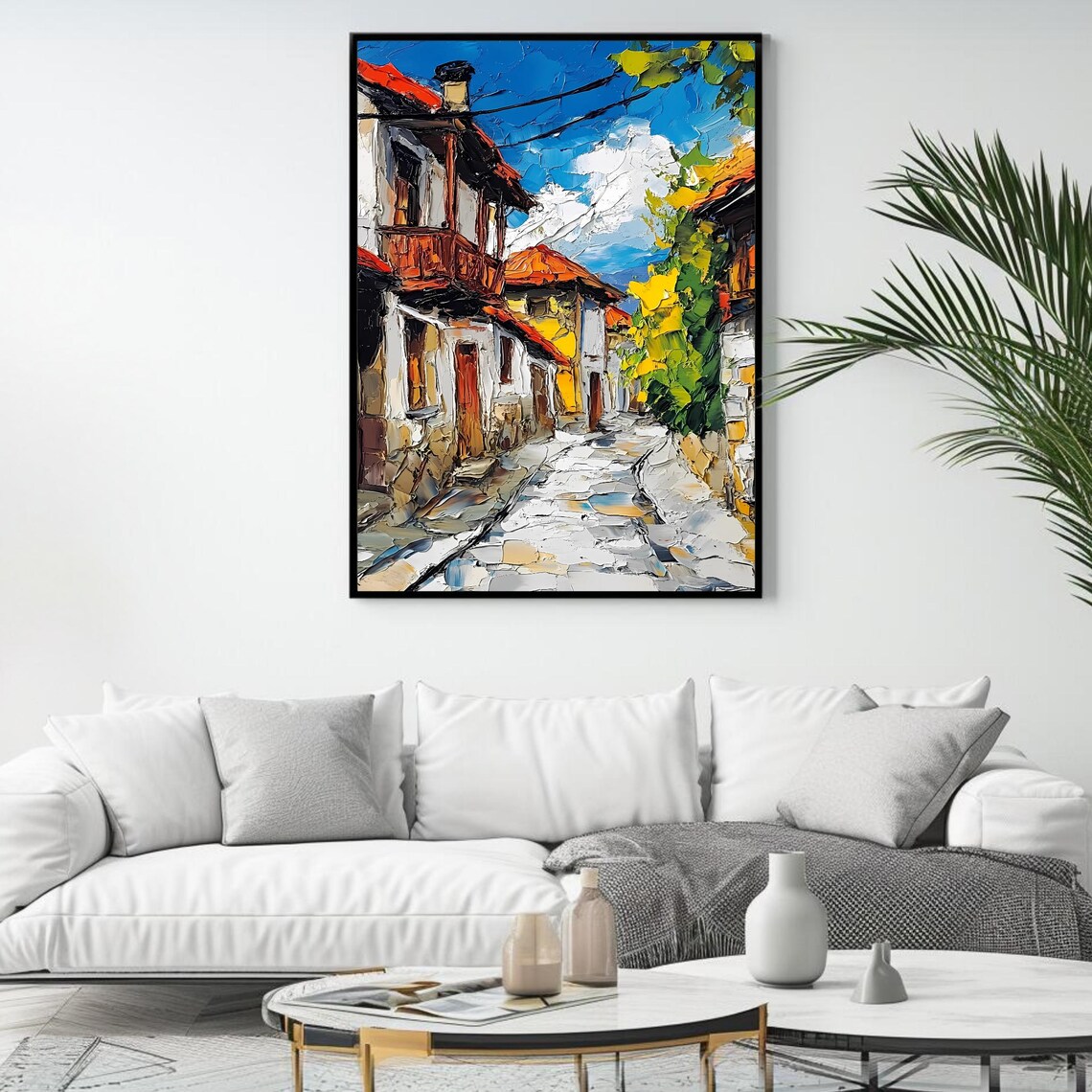 Rustic Village Street, Charming Landscape Art Print - Image 4