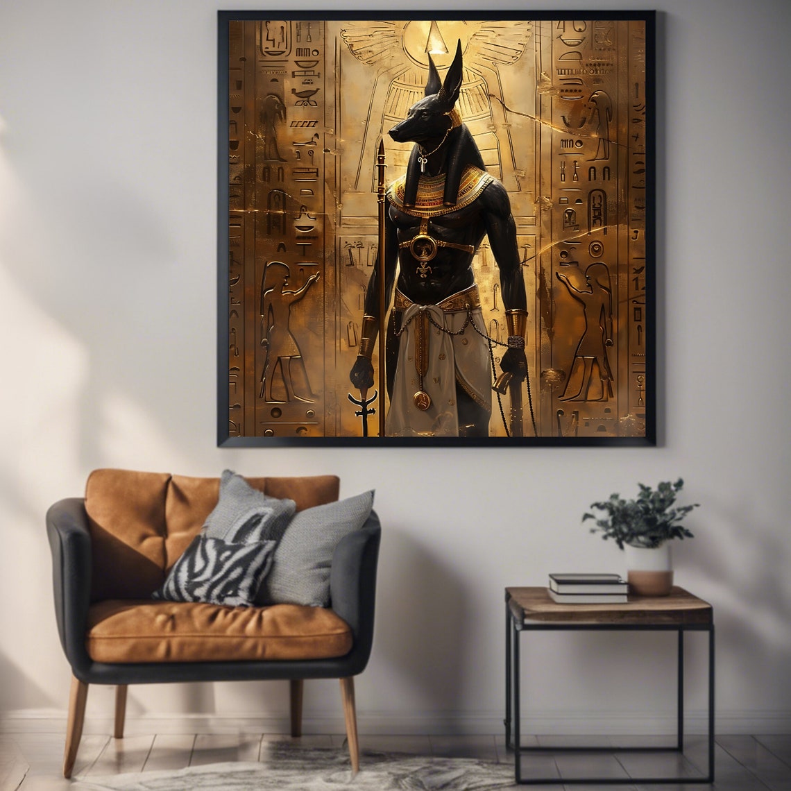 Anubis Egyptian God Golden Hieroglyphs Mythology Art Print Poster - Image 3