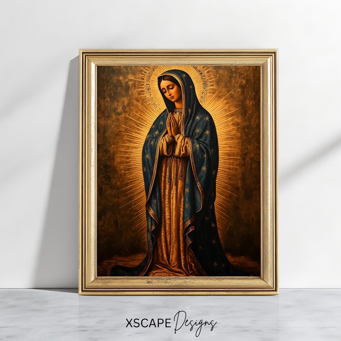 Our Lady of Guadalupe Full Length Radiant Halo Blue Mantle Wall Art