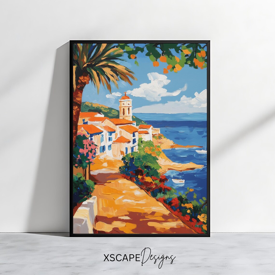 Mediterranean Coastal Art Print, Seaside Village