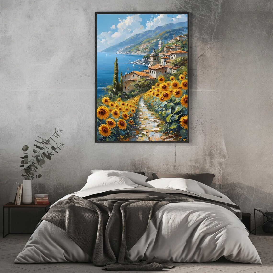 Coastal Village Mediterranean Sunflower Path Art Print - Image 2