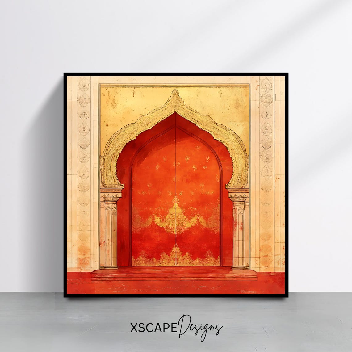Moroccan Golden Red Archway Moorish Door Elegant Boho Wall Art Print