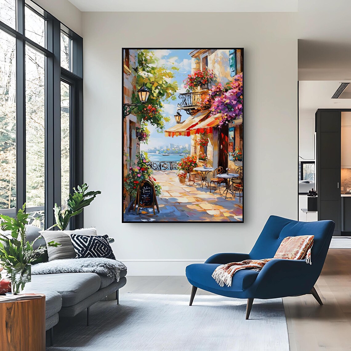 Charming Caf Artwork, Mediterranean Courtyard Art Print - Image 2