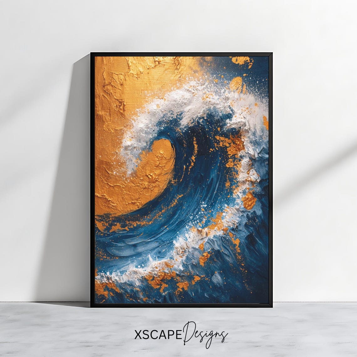 Gold Blue Ocean Wave Abstract Swirl Coastal Modern Art Print Poster