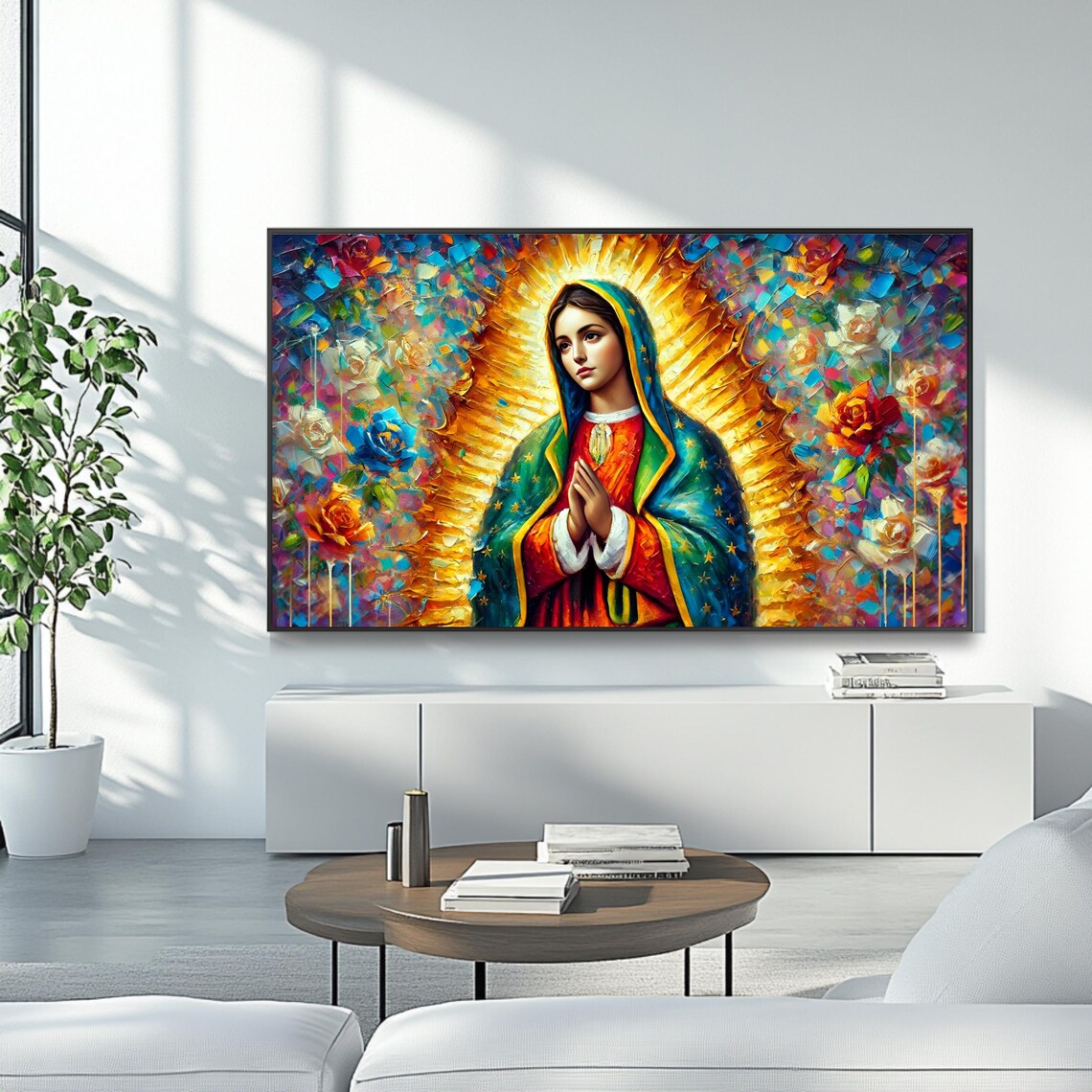 Our Lady Of Guadalupe Golden Halo Mosaic Roses Catholic Art Poster - Image 4