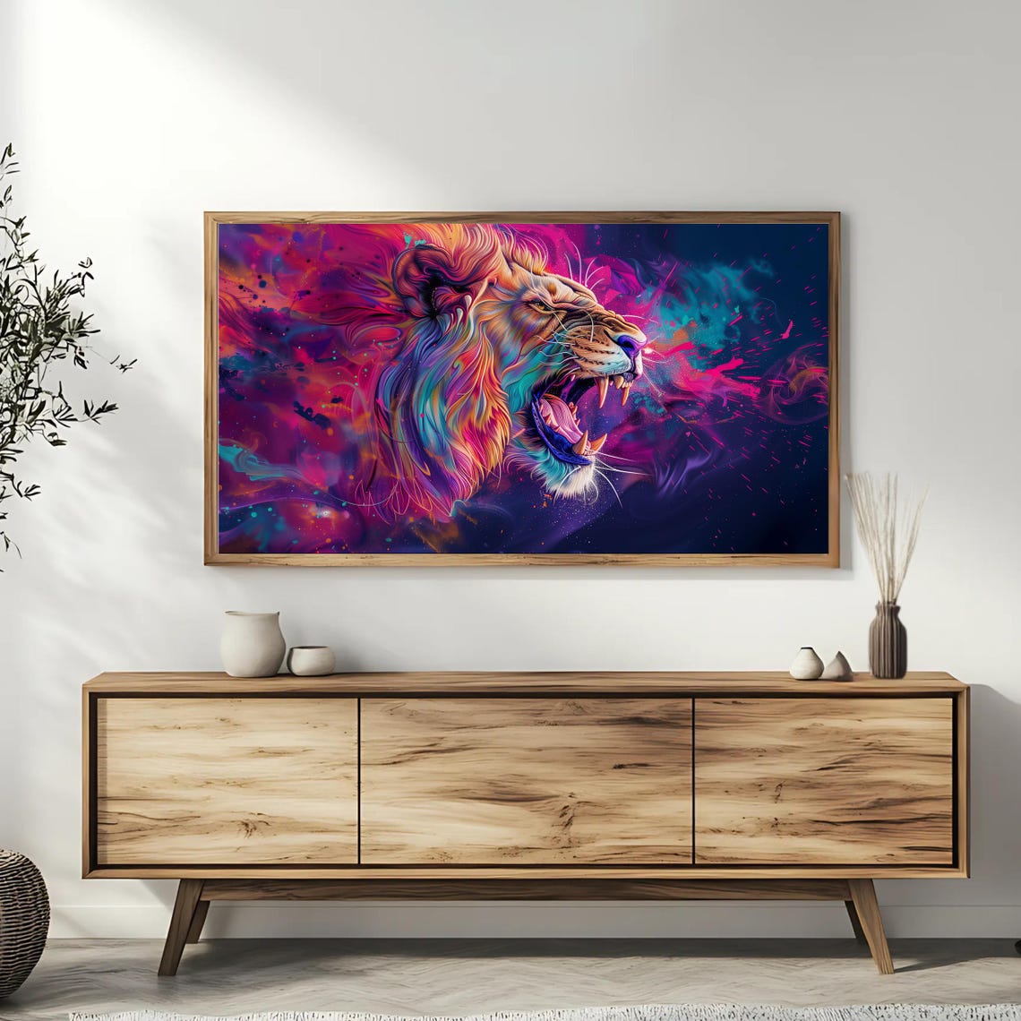 Roaring Lion Neon Abstract Wildlife Power Modern TV Art Poster - Image 3