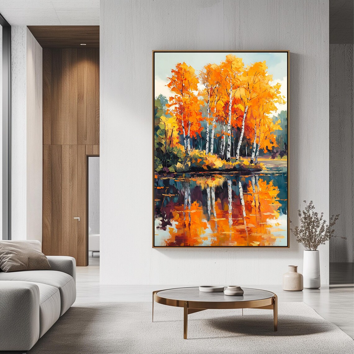 Autumn Birch Tree Fall Landscape Art Print - Image 3