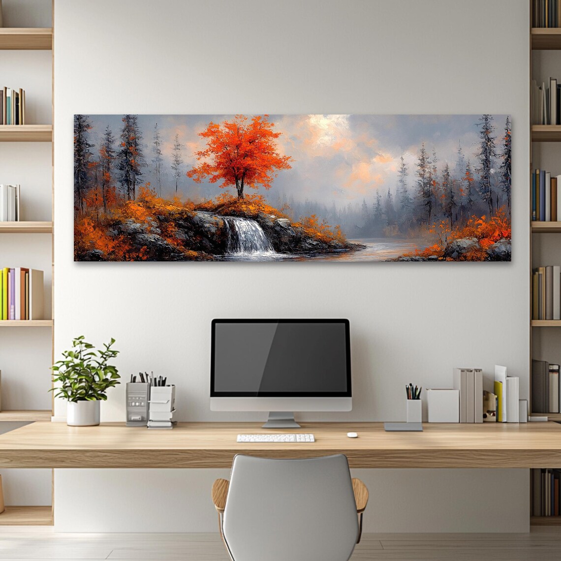 Autumn Landscape Art Print, Fall Forest Waterfall - Image 2