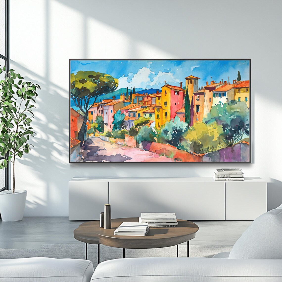 Mediterranean Hillside Village Watercolor Italy Travel Poster - Image 4