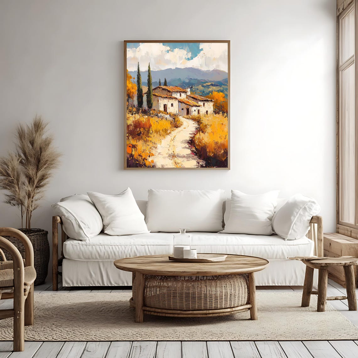 Tuscan Villa Golden Wheat Fields Cypress Trees Mountain View Poster - Image 4