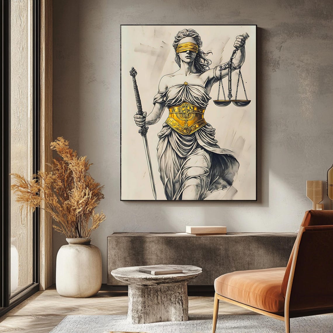 Vintage Lady Justice Blindfolded Scales Sword Gold Accent Legal Print - Image 3