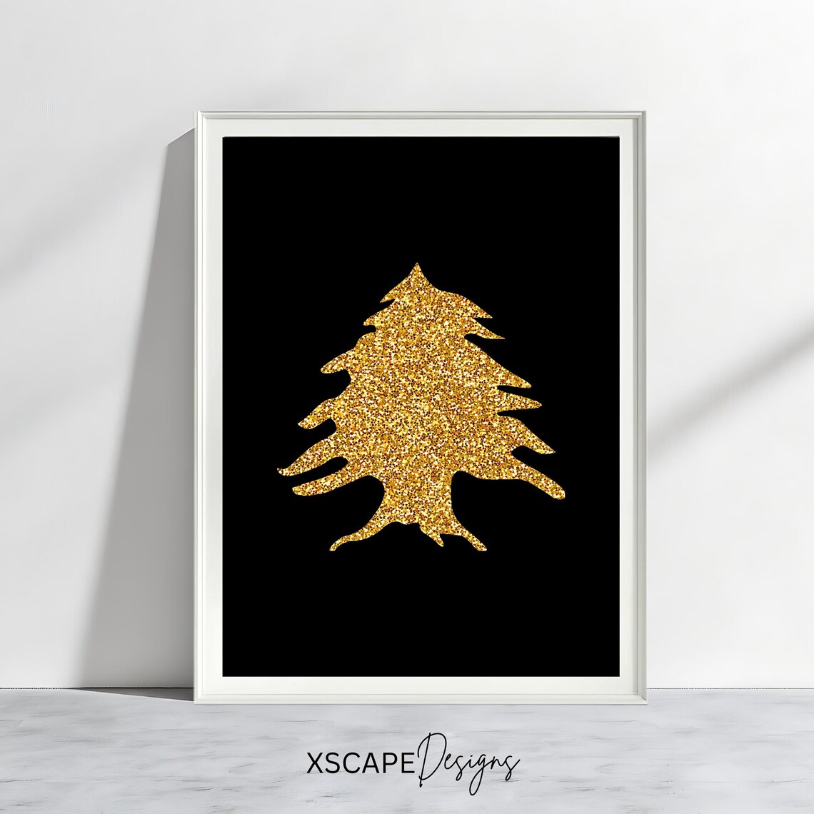 Gold Lebanese Cedar Tree Art Print Lebanon Wall Decor Luxury Middle Eastern Artwork Glitter Print