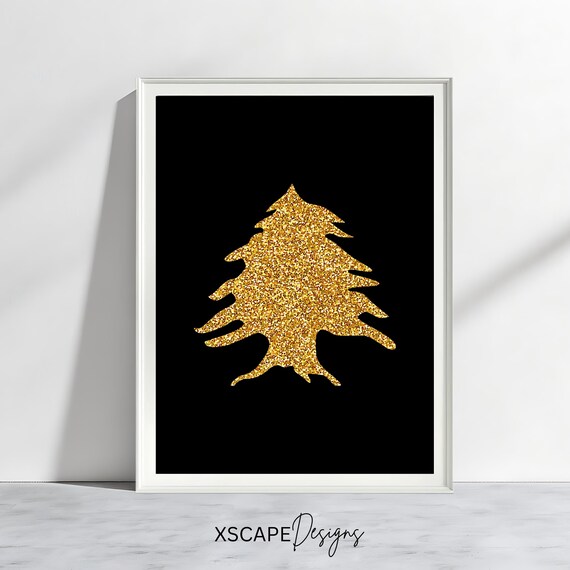 Gold Lebanese Cedar Tree Art Print Lebanon Wall Decor Luxury Middle Eastern Artwork Glitter Print