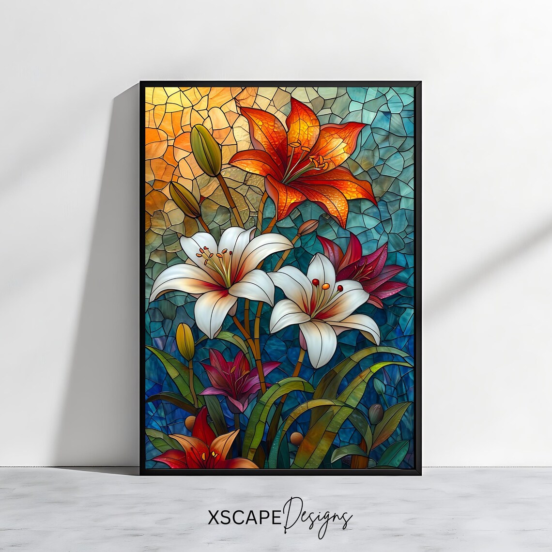 Stained Glass Lilies Botanical Art Print