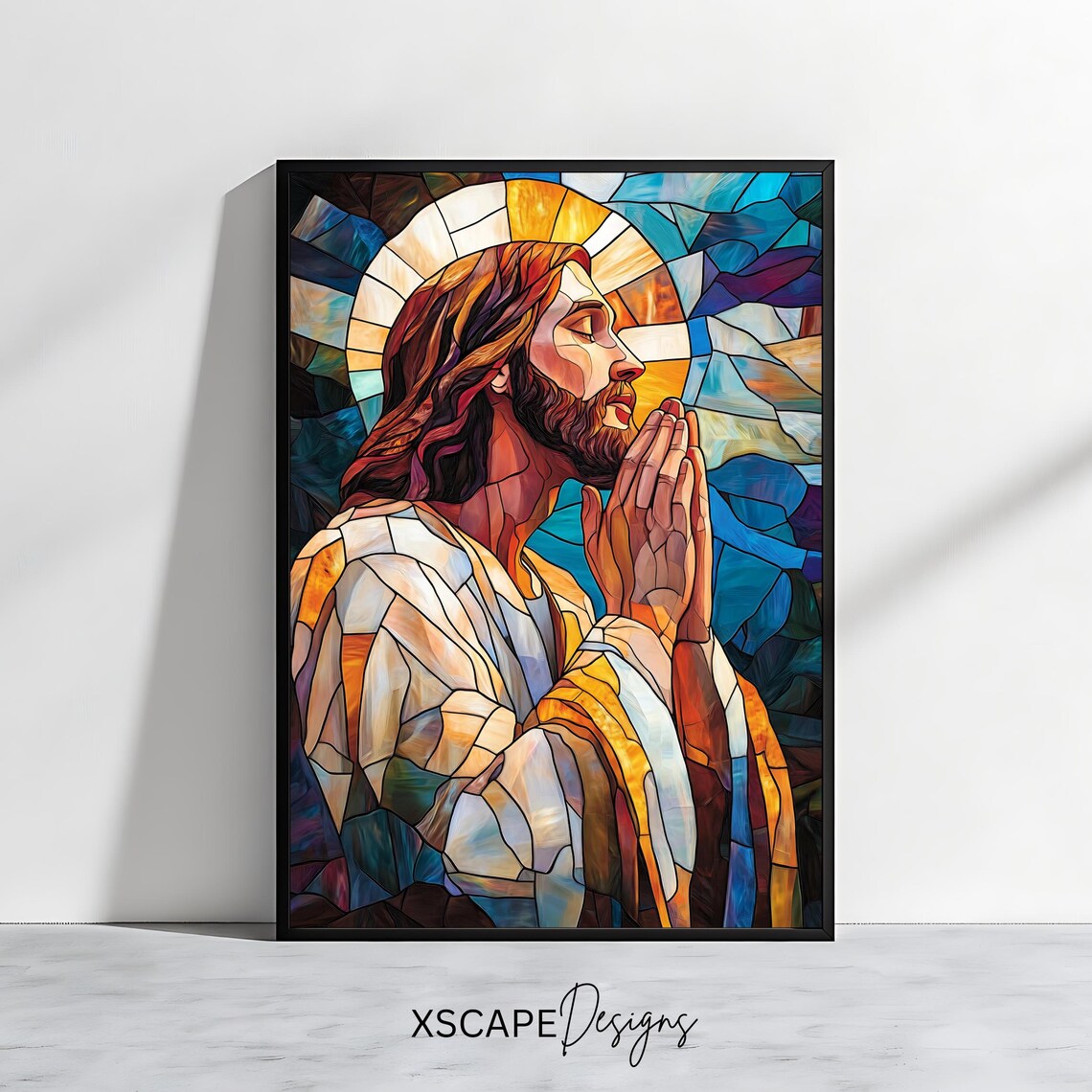 Jesus Christ Praying Stained Glass Art Christian Faith Wall Decor Poster