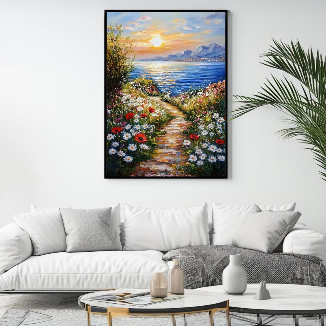 Coastal Sunset Path Scenic Landscape Art Print - Image 4