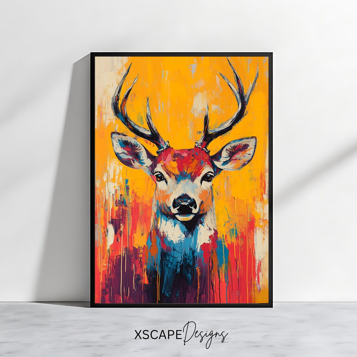 Deer Wall Art Print, Vibrant Abstract Stag