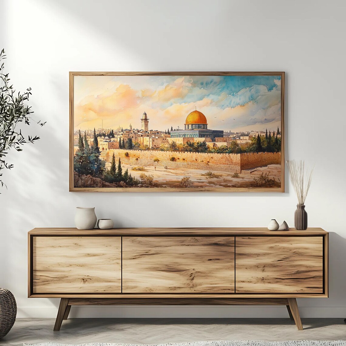 Dome Of The Rock Jerusalem Old City Sunset Watercolor Painting Poster - Image 3