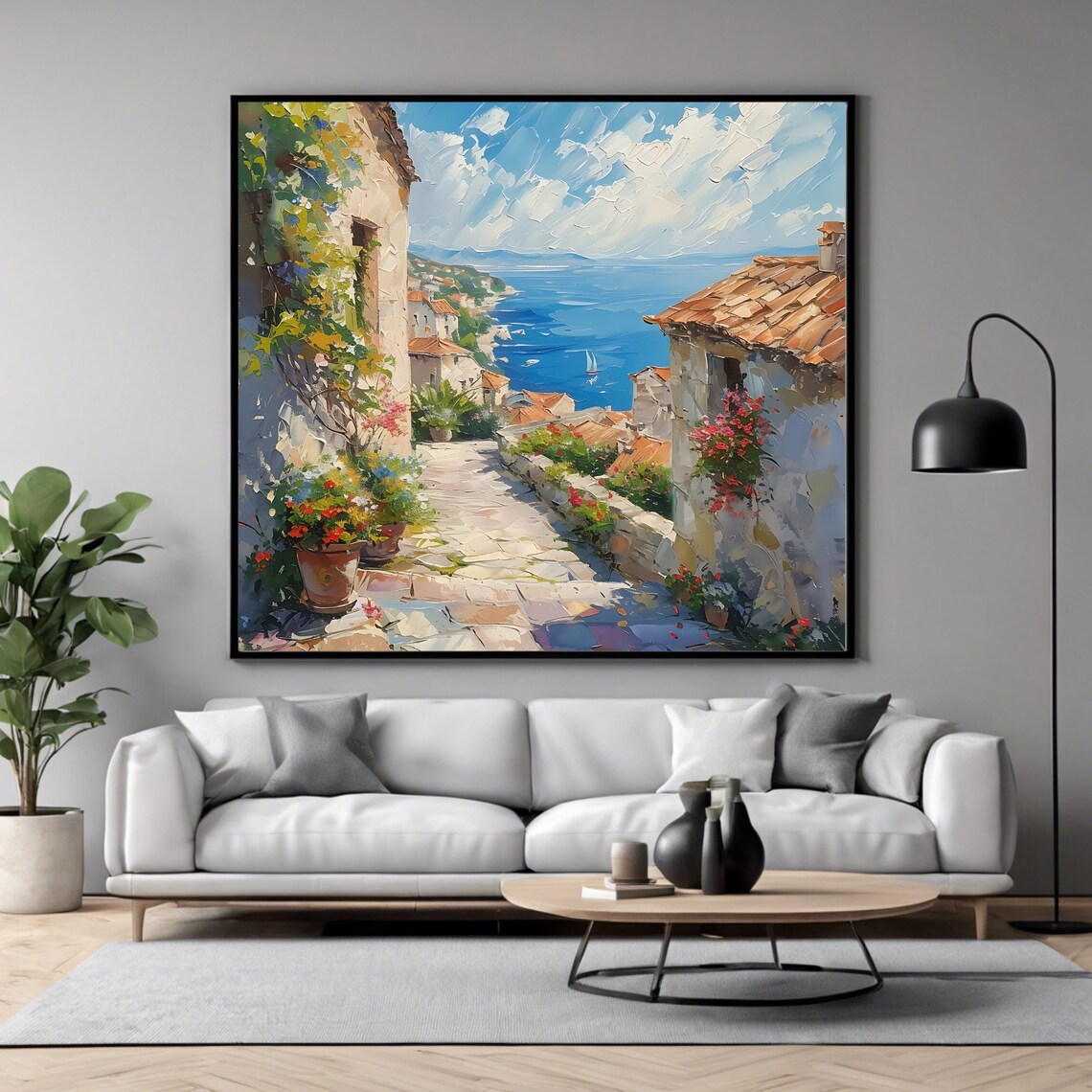 Italian Seaside Square, Mediterranean Landscape Poster - Image 3