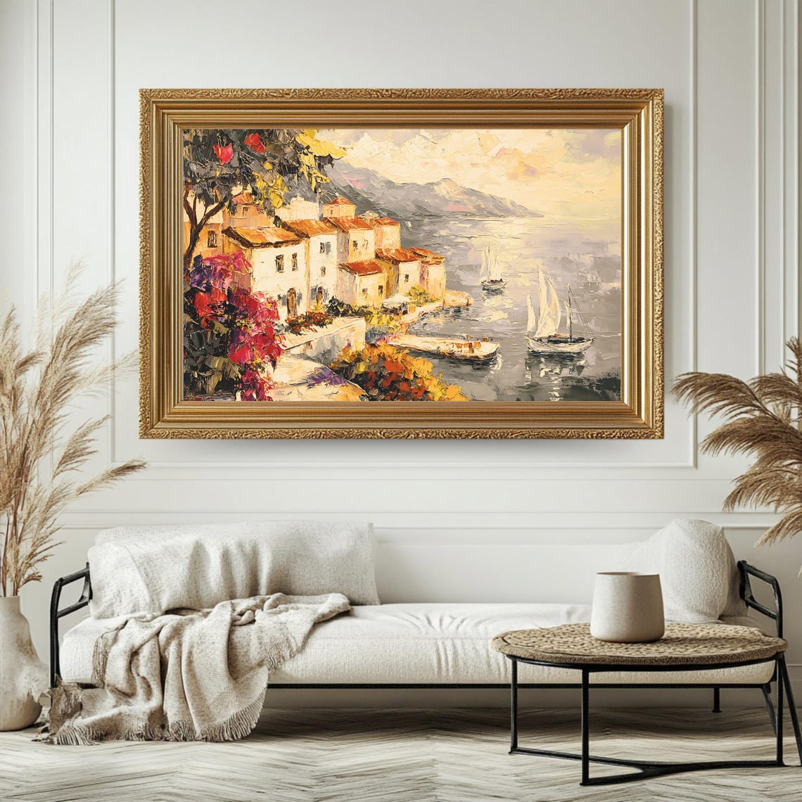 Vintage Mediterranean Coastal Village Boats Rustic Seaside Art Poster - Image 4