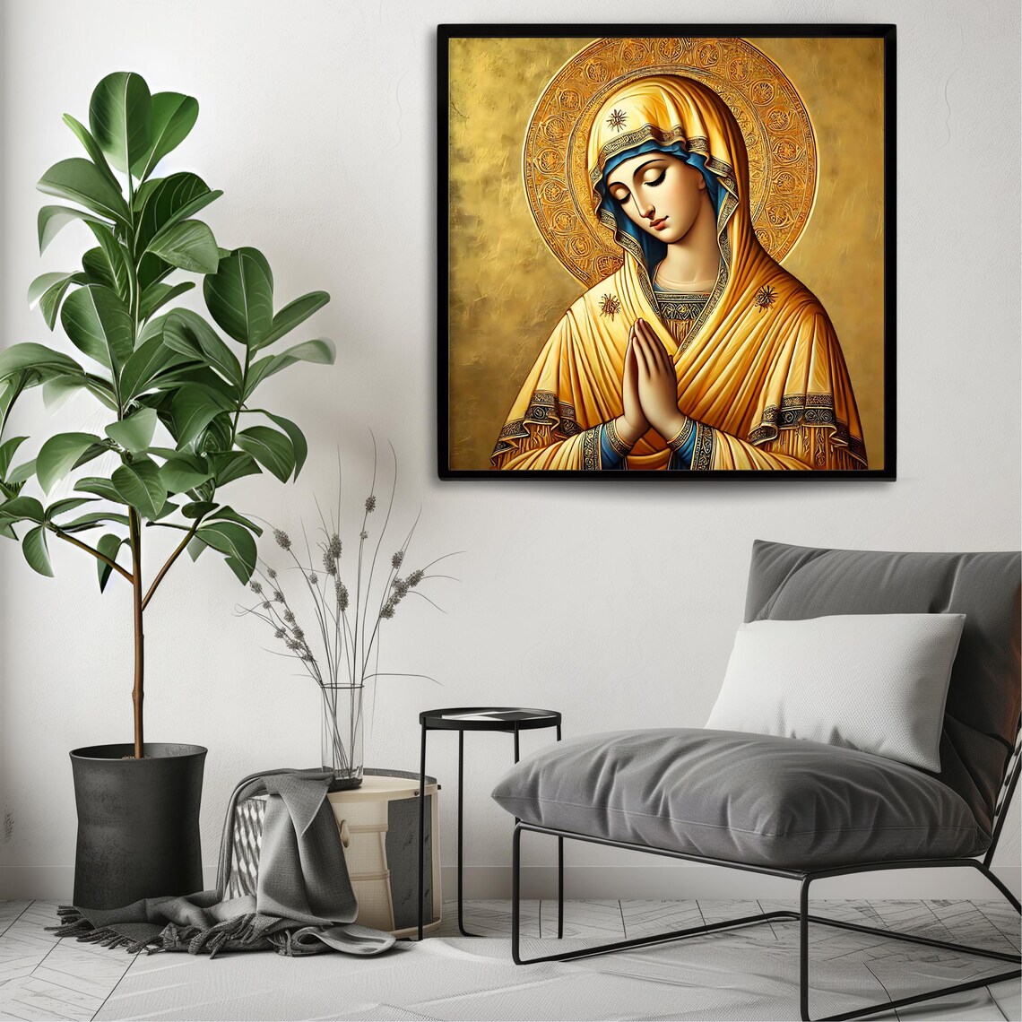 Byzantine Virgin Mary Praying Madonna Gold Icon Catholic Religious Art Print - Image 3