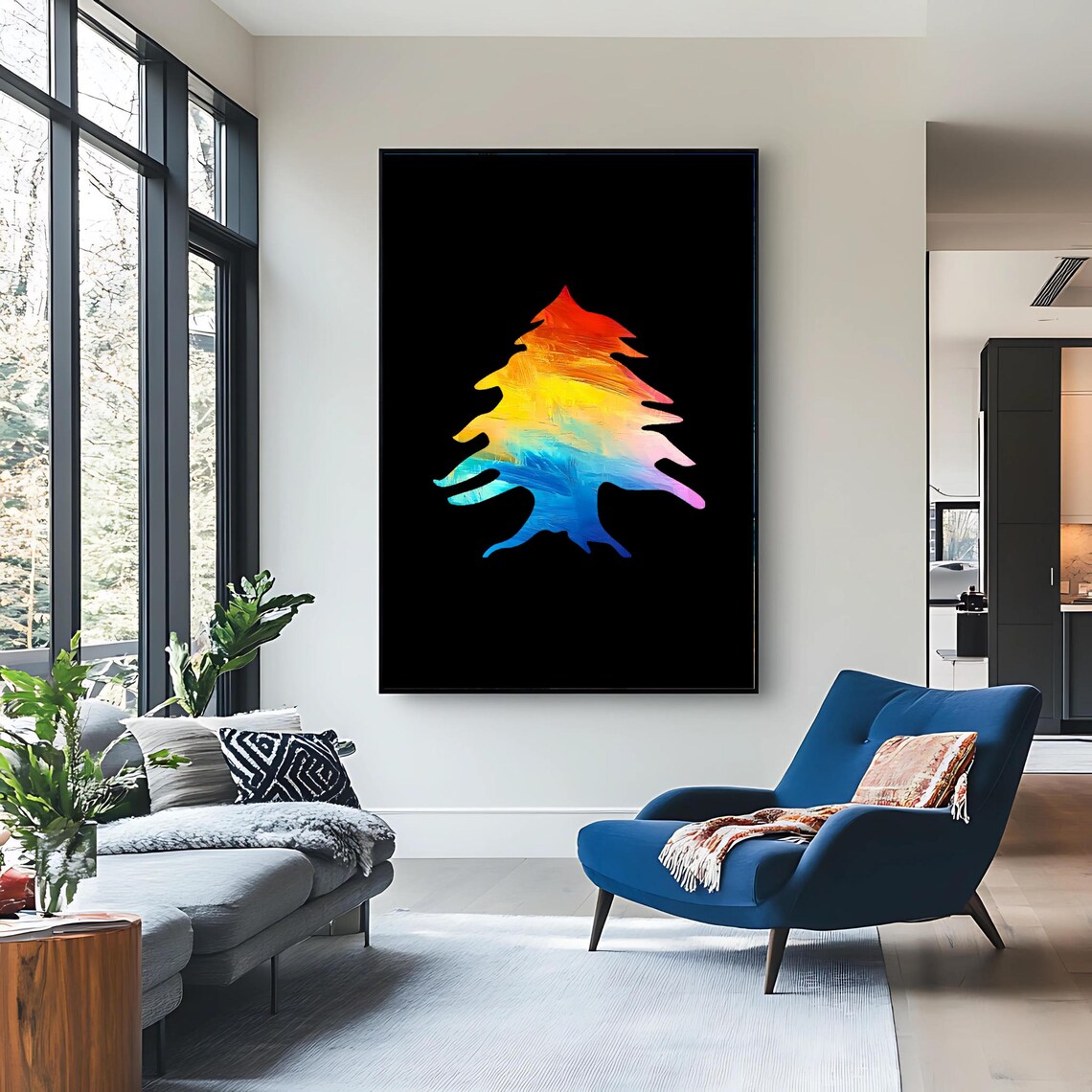 Lebanese Cedar Tree Art Print Abstract Lebanon Wall Decor Colorful Middle Eastern Artwork Modern Painting - Image 3