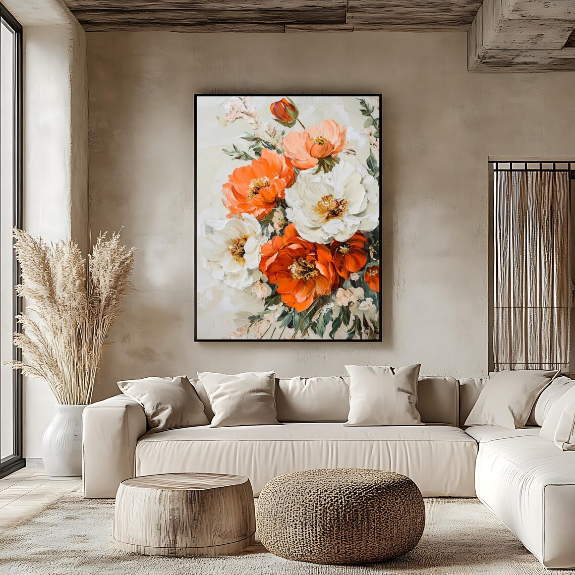 Vintage Neutral Floral Art, Timeless Decor - Image 2