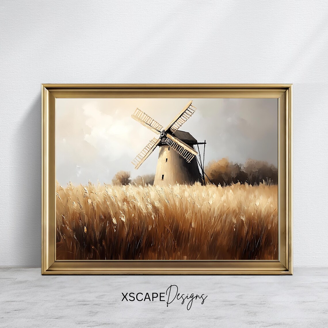 Antique Windmill, Vintage Countryside Landscape